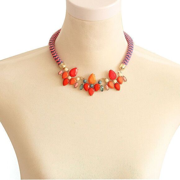 Costume Fashion Jewelry Chunky Multicolored Pieces Pink & Blue Fabric Chain - Picture 2 of 2